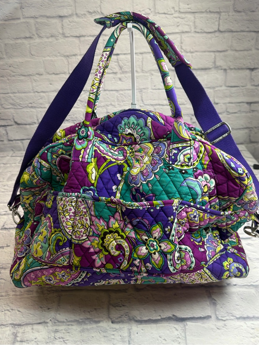 NWOT Vera Bradley Retired Heather  Paisley Purple Pattern Weekender Duffle Bag.